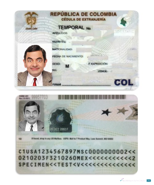 Download Colombia residence permit Photoshop template